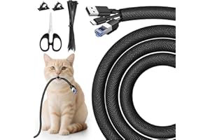 CoKeeSun 14 Gaine Câble Tressé Extensible, 3 Mètres -10mm Gaine Cable Souple Ajustable, Fermeture Automatique Range Cable, Protege Cable pour Chien et Chat, Ordinateur, Audio, TV, PC, USB, Noir