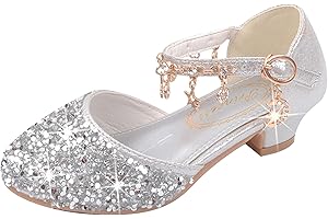 YOSICIL Ballerine Bambina Scarpe Bambina Eleganti da Cerimonia Scarpe con Tacco Ragazza Primavera Scarpe con Paillettes da Ragazza Ballerine Sandali Bimba Sandali Principessa EU26-38