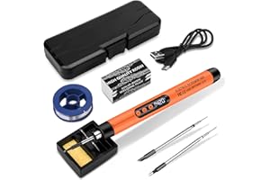 KKMOL Akku Lötkolben Set, USB Wiederaufladbar Lötkolben mit LCD, Temperatur Einstellbare 330 ℃-420 ℃, 1 Lötspitzen, Lötdraht, Lötpaste, Professionelles Sicheres Komplettes Lötkolben-orange