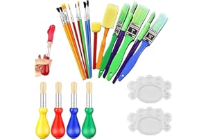 PRVCFZ 19PCS Toddler Paint Set, Childrens Painting Brushes Set with 2 Paint Palettes, Paint Brush Set Kids, Drawing Tools Children Early DIY Learning Painting Sets for Kids Arts and Crafts for Toddlers