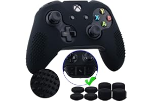 9CDeer 1 Pezzo di Costellato Protettivo Silicone Copertina Pelle Manica Caso + 8 Thumb Grips Cappucci Analogici per Controller Xbox One/S/X Nero Compatibile con Adattatore Stereo per Cuffie Ufficiale