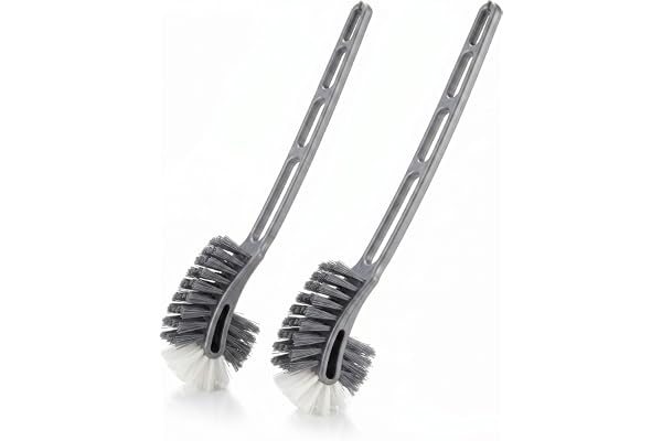 ALOUD CREATIONS Plastic Double Sided Flexible Toilet Brush In Hockey Design For Western And Indian Toilet Cleaning, Grey Colour, Large, Pack Of 2
