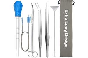 Zhaoyao 38cm Extra Long Aquarium Aquascape Kits, 6 in 1 Aquatic Plant Aquascaping Tool Stainless Steel Tweezers Scissors Spatula for Aquarium Tank Clean Fish Tank Aquascape Tools Sets (Silver)