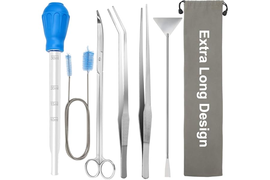 38cm Extra Long Aquarium Aquascape Kits, Coolrunner 6 in 1 Aquatic Plant Aquascaping Tool Stainless Steel Tweezers Scissors Spatula for Aquarium Tank Clean Fish Tank Aquascape Tools (Silver)