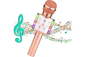 Microfono Karaoke Bluetooth Wireless per Bambini,ELEUTH Microfono Bambini Regalo per Bambini 3-12 Anni Microfono Giocattolo Cambia Voce Compatibile con Android,iOS,PC Oro Rosa bambine
