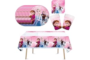 DHAEY Eiskönigin Geburtstags Partygeschirr Set, 41 Stück Eisprinzessin Partyzubehör für 10 Gäste Teller Tischdecke Becher Servietten Kindergeburtstag Party Decoration