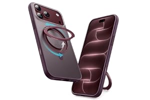 JETech 360° Roterbart Ringställ Skal för iPhone 18 Pro Max, Mörkt Körsbär | Klar Baksida, Kompatibel med MagSafe, med Kamerakontroll Knapp, Ställ & Ringhållare, Stötsäkert Skydd