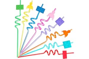 LUMSBURRY 24 Stück Bauklötze Partygeschenke Trinkhalme, 8 Farben Wiederverwendbare Strohhalme für Kinder Erwachsene Geburtstag Party Dekoration liefert mit 2 Pcs Strohhalme Reinigungsbürste