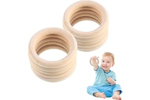 Aililong Lot de 10 anneaux de dentition en bois de 70 mm pour bébé - Couleurs naturelles - Pour enfants