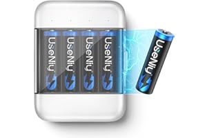 USENIY Rechargeable Lithium AA Batteries 4-Pack with Charger, 3000mWh High Capacity 1.5V AA Batteries, [2-1] Charing-Storage Box Integrated Charger