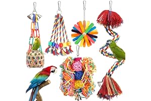 YIXUND Bird Rope Perch With Bell - Colorful Chewing Shredding Foraging Toys for Parakeet, Parrot Swing Climbing Standing Hanging Cage Accessories for Conure Cockatiel Budgies Lovebird