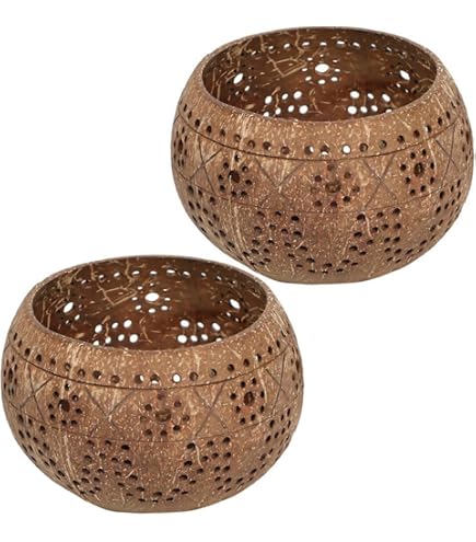 2 Pièces Supports Bougie En Coque De Noix De Coco - Porte-bougies Naturel Pour Bougies Chauffe-plat, Décoration Bohème