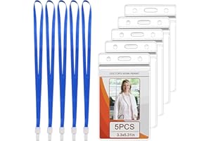 MIKIHAT 5 Pezzi Porta Badge da Collo Impermeabile,Porta Badge Verticale con Cordino, Porta Badge Infermiere,ID Carte Porta Badge Plastica Per Carta Permesso Di Lavoro, Studenti, Mostra (Blu)