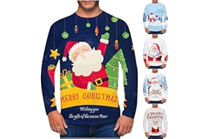 JIANGML Mens Xmas Sweatshirt Santa Claus Printed Jumper Men's Round Neck Pullover Merry Christmas Printed Blouse Funny Style Sweater Christmas Snowman Sweatshirts Ugly Novelty Shirt Oversized S-5XL