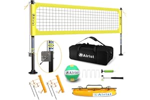 Airist Heavy Duty Volleyball Net Outdoor with Steel Anti-Sag System, Adjustable Aluminum Poles, Professional Volleyball Nets Set for Backyard and Beach, Volleyball and Carrying Bag