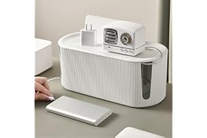 YWHWLX Cable Management Box, Cable Tidy Box, Storage Cord Organizer Box for Hide and Conceal Electrical Cables, Extension Power Strip Box (White)