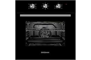 Statesman BSF60BL Built-In Single Cavity Fan Oven, 4 Cooking Functions, 2 Hour Timer, 65L, Black