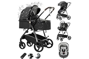 Zkiprm Carrito bebé 3 en 1, Sistema de viaje con Silla de Paseo & Silla de Coche, con Revestimiento de lluvia, Chasis de aluminio, Cochecito de ciudad plegable con una sola mano para niños de 0 a 4