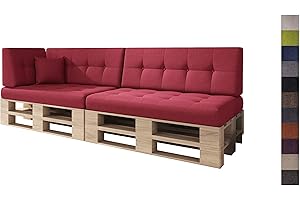 sunnypillow Palettenkissen Kaltschaum Palettenauflage Palettenpolster Palettensofa Sitzkissen Rückenlehne gesteppt 6er Set Red