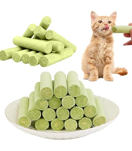 12 Stück Katzengras Snacks - Zahnpflege Sticks Gegen Haarballen, Gefriergetrocknet Mit Katzenminze