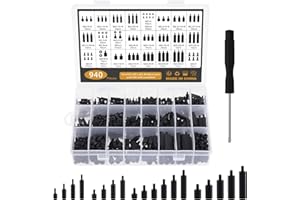 Gueenky 940 Piezas Standoff Tornillos Nylon, M2 M2.5 M3 M4 Junta Espaciador Placa Base separadores Tornillos Espaciador, Negro Macho Hembra Tornillo Tuerca Espaciador para PCB Mainnboard Reparación