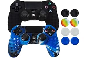 Hikfly Non-Slip Studded Rubber Oil Silicone Controller Cover with 8pcs Thumb Grips Caps Kit for Sony PS4/Slim/Pro Controller(Black,Blue Camouflage)
