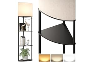 ‎ADDLON addlon 4 Stufige Stehlampe Wohnzimmer, Stehlampe mit Regal 3 Farbtemperaturen 3000-6500K, Stehlampe mit Ablage mit E27 Fassung, Stehlampe für Wohnzimmer Schlafzimmer Büro, Schwarz