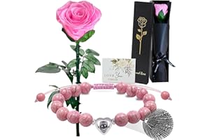 SWEETIME Eternal Pink Rose,Single Preserved Rose with Stem,Forever Rosebox,Real Infinity Bouquet of Flowers for Mother's Day Valentine's Day Christmas Thanksgiving Mother Wife Girlfriend Wedding Anniversary