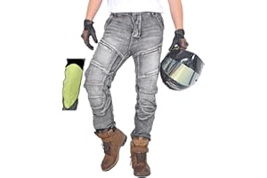 oFzimTo Pantalon Moto Hombre/Mujer, Pantalon Vaquero Moto de Aramida, Pantalones Moto con Protecciones