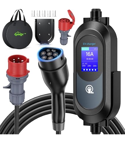 GUWIEYG Câble De Charge Type 2 CEE 22KW 32A Triphasé - 5 M Avec Affichage Digital Et Réglage De Courant - Pour Véhicules Électriques Et Hybrides