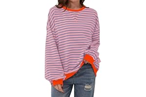 Neufigr Women Striped Jumper,Classic Oversized Crewneck Top,Long Sleeve Sweatshirt,Casual Color Block Pullover (S-XL)