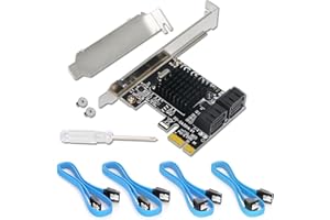 ‎ZIYITUOD PCIe-SATA-Karte mit 4 Ports – PCIe-zu-SATA-Adapter (6 Gbit/s) SATA-3.0-Controller-Erweiterungskarte mit Low-Profile-Halterung – kompatibel mit 4 SATA-3.0-Geräten (SSD/HDD)