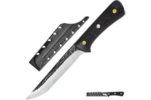 FULLHI 2pcs Manico in legno per disossare con fodero, coltello da pesca in acciaio ad alto tenore di carbonio per affettare e disossare, per cucinare in campeggio e per il barbecue. (Marrone, 14.1cm)