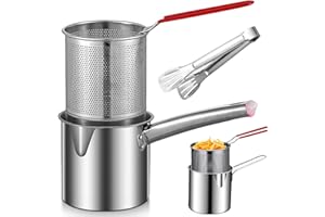GOMETY Olla para freír de acero inoxidable 304 de 1,8 l, recipiente para grasa con filtro de malla fina, colador y corte para cocina/camping, adecuada para todo tipo de cocinas (juego de freidora)