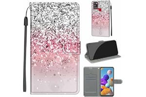 EVERAINY-EU Everainy Cover Compatibile per Samsung Galaxy A21s Silicone PU Pelle Portafoglio Libro Case Antiurto Bumper Motivo Magnetica Flip Protettiva Resistente Custodia (Rosa)