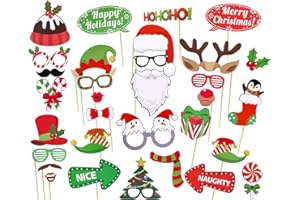 Werownsgso Weihnachtsfeier Fotorequisiten, Fotobox Accessoires Weihnachten, Lustige Foto Requisiten, Weihnachts Dekoration, Selfie-Requisiten für Erwachsene Kinder Weihnachtsfeier Zubehör (32)