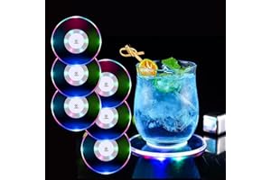 MEDOYOH 6er-Set Bunt LED Untersetzer für Getränke, ON/Off Wasserdicht Rund Untersetzer Acryl für Gläser Flaschen Partys Hochzeiten Bar Weihnachten Pub