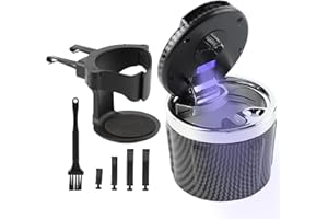 Geoyien Aschenbecher Auto, Auto Aschenbecher mit Deckel, Geruchsdicht, mit Halter und Reinigungsbürste, Automatisches LED-Licht, Batterie Austauschbar, Versiegelt, Flammhemmend (Silber)