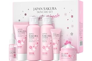 LAIKOU Zestaw do pielęgnacji skóry Sakura Beauty Zestawy upominkowe Zestaw do pielęgnacji skóry dla nastolatek - środek oczyszczający, tonik, balsam, serum, krem ​​pod oczy, krem ​​do twarzy 6szt