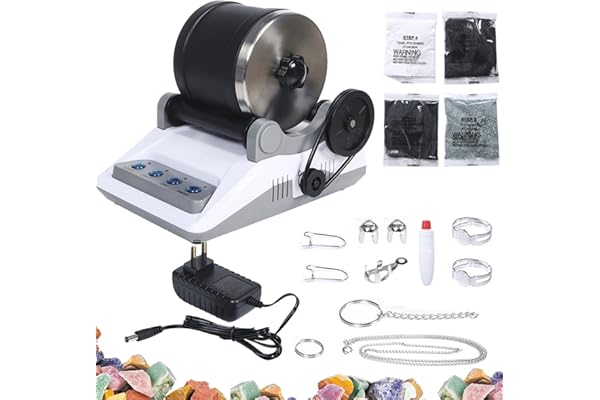 Rock Tumbler Kit, Set Professionnel Gobelets En Pierre Tambour Polissage Tambour Pierre Ponceuse à Pierre Rock Polisher 7 Jours Fonction ChronoméTrage 4 Types Poudre Polissage