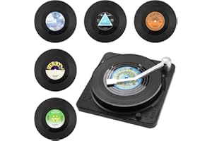 HEROICN VSBFG Coolty 6 Stück Vinyl Schallplatten Untersetzer, Rutschfeste Tasse Matte, Isolierte Kaffee Getränke Untersetzer mit Halter für Tassen Tisch Bar Glas Gläser mit Halter