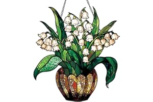 Xuoxeji Lily of The Valley Acrylic Window Hanging, Lily Plant Acrylic Window Panels, Stained Acrylic Lily, Lily Flowers for Window Living Room Wall Home Decor (Lily)