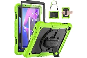 SEYMAC Funda para Lenovo Tab M10 3rd Gen de 10,1 Pulgadas 2022, a Prueba de Golpes con Protector de Pantalla, Soporte Giratorio 360° y Correa de Mano/el Hombro, Verde