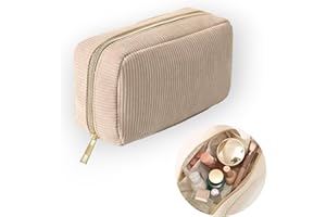 CROMPI Trousse Maquillage Grande Capacité pour Femme, Homme, Fille, Garcon, en Velours avec Compartiments. Trousse Scolaire, De Toilette, Rangement pour Makeup, Accessoires Bebe Ou Voyage (Beige)