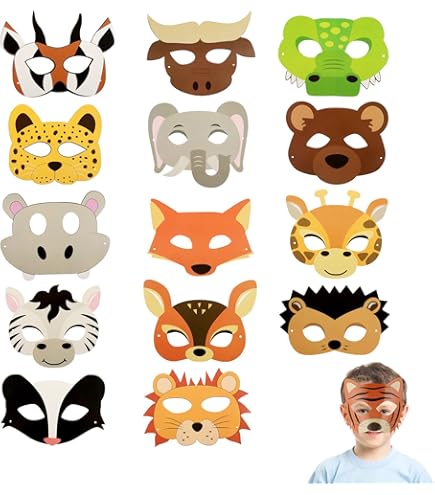 8 Maschere Di Carta Safari Animali - Per Feste A Tema, Compleanni, Giochi Per Bambini, Multicolore - Foto 4