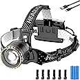 LEKIA Head Torch USB Rechargeable, Super Bright 90000LM 4 Modes Headlamp with Sensor Function, Long Battery Life, IP65 Waterproof Zoom LED Head Lamp 90°Angle Adjustable for Outdoor Camping Running