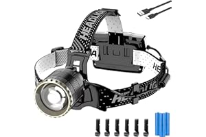 LEKIA Linterna Frontal LED Recargable USB-C, Alta Potencia 90000 Lumens 4 Modos Linterna Cabeza Recargable con Sensor, Batería de 9000mAh, IP65 Resistente al Agua, Zoom de 90°para Exteriores, Camping