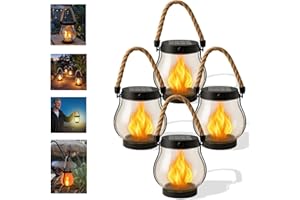 PKKP Kaliqo Lot de 4 lanternes solaires d'extérieur avec flammes dansantes, 1500 mAh, IP65, étanches IP65, pour table extérieure, terrasse, balcon, décoration de cour