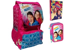 PRESTIGE & DELUXE Zaino Scuola Ninna e Matti estensibile Rosa + Astuccio 3 piani + Diario 2023/2024 + omaggio 7 penne cancellabili + penna luminosa led + portachiave paillettes