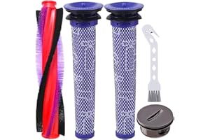 QAQGEAR Filtro de Cepillo de Rodillo de Repuesto para Dyson V6 DC59 DC62 SV03 SV073 Series aspiradora, 185 mm/7,3 Pulgadas, 2 prefiltros Lavables, 1 Cepillo de Rodillo, 1 Tapa de Extremo (4 Unidades)